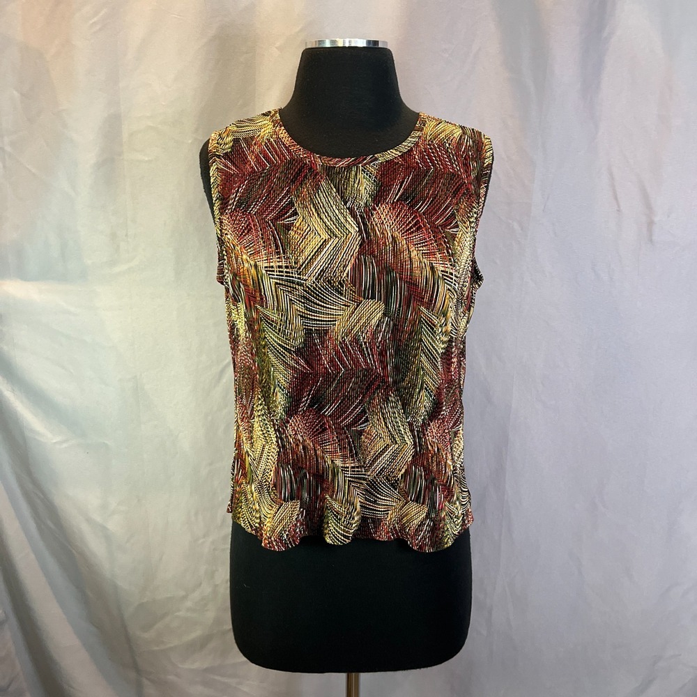 Plisse Tank Top Womens L Multicolor Crinkled Texture Abstract Print Sleeveless